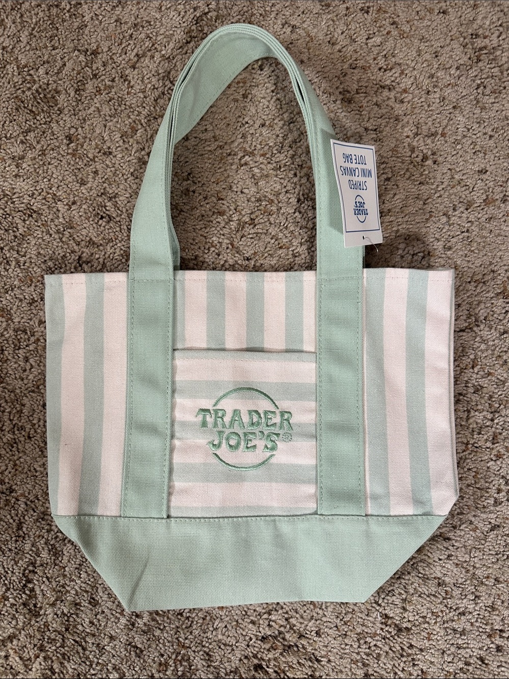 Mint Green Stripe Canvas Trader Joe’s Tote Bag